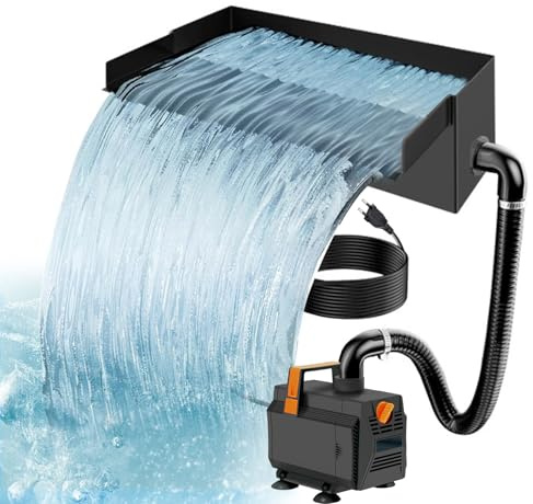 Zephviora Wasserfall Set 30 cm für Gartenteich, 304 Edelstahl Wasserfall Box mit 45W 3000 L/h Pumpe & 3m Schlauch – Verstellbarer Durchfluss für Breiten Wasserfall, Bachlauf & Quellstein