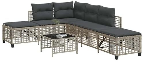 Hoopleep 3-TLG. Garten-Ecksofa-Set mit Kissen, Hellgrau Poly Rattan Lounge Möbel für Terrasse, Modulares Sofa für Außenbereich, Balkon, UV-beständig