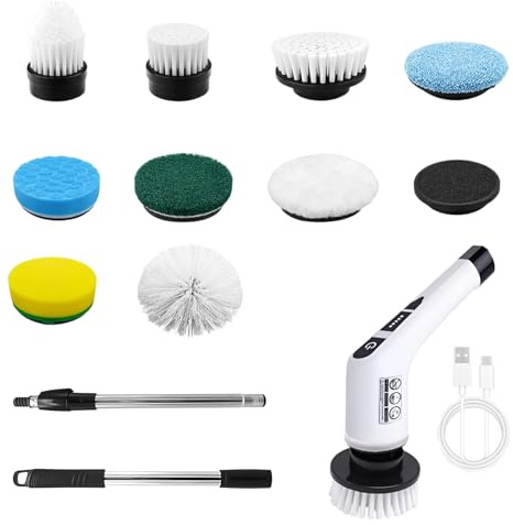 Electric Spin Scrubber, 360 Cordless Powerful Scrub Brush with Two Speed Settings, One Button Control and 9 Replaceable Brush Heads, Cleaning Tool for Bathroom Kitchen Shower Tub and Floor Tiles