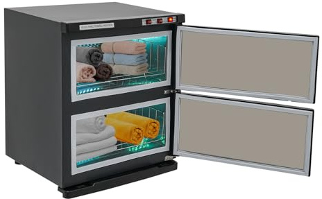 Eieblek 50L Handtuchwärmer, 2-Tür Handtuchwärmer 50L mit UV Sterilisator, Kosmetik Kompressen Towel Handtuch Wärmer Hot Cabinet, für Spa, Salon und Zuhause (schwarz)