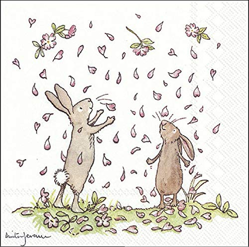 Papierservietten, Motiv Blüten und Hasen, für Ostern, 25 cm, quadratisch, 20 Stück