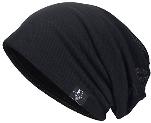Herren Cool Slouch Mütze Dünne Sommer Schädel Hip-Hop Hüte (301-Schwarz)