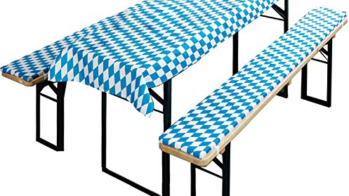 Brandsseller Auflagenset für Bierzeltgarnituren 3-teilig 2 Bankauflagen gepolstert 220x25 cm und 1 Tischdecke 240x90 cm für alle gängigen Festzeltgarnituren Bierbankauflagen Outdoor - Bavaria Blau