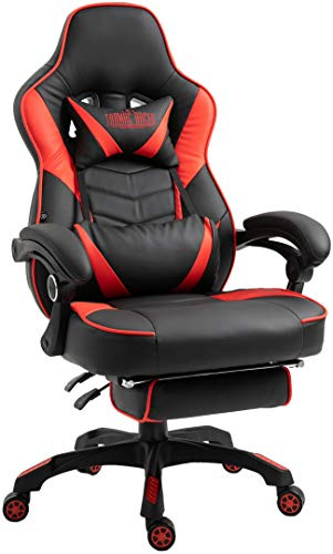 CLP Gaming Bürostuhl Tilos Kunstleder I Schreibtischstuhl Höhenverstellbar I Drehstuhl Gepolstert Mit Fußablage I Max. Belastbarkeit 136 kg, Farbe:schwarz/rot