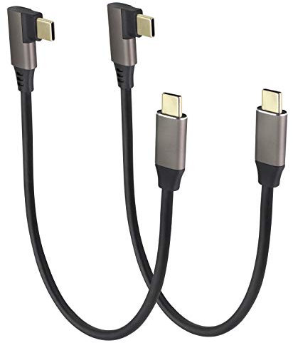 AAOTOKK 90 Grad USB 3.1 Typ C zum Typ C Anschlusskabel 60W&3A Typ C 3.1 USB (Stecker) Verlängerungskabel Unterstützt Lade,Daten,Audio,Videokabel für Laptops,Mobiltelefone (0,3M/2Stücke)