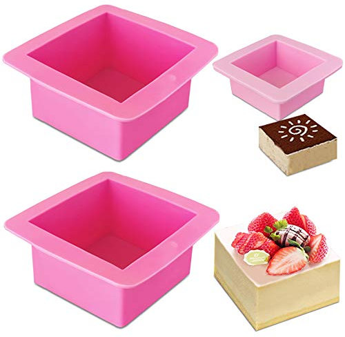 AIFUDA 3 Pcs Non-Stick Square Baking Silicone Molds, Quick Release Bread Pan Bakeware Tray for Cheese Cake Tier Cake Handmade Toast Mold Bread Mould Soap Mold - Rose Red, Pink