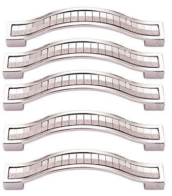 BOZONLI 5pcs Rhinestone Crystal Wardrobe Handles Europe Style Zinc Alloy Furniture Door Pull Handle for Kitchen Cabinet Cupboard Dresser Knobs (96mm, Silver)