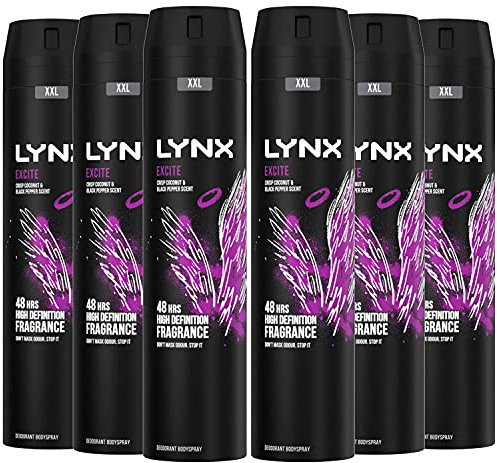 6 Pack of 250ml Lynx Excite XXL Deodorant Body Spray with 48H Freshness