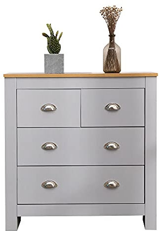 Kingwudo® Wooden Sideboard Cupboard Chest of Drawers 2+2 Drawers Cabinet Multi-Storage Unit Modern Living Room Bedroom79X35X81CM,Grey