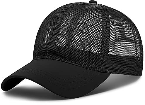 Bakicey Baseball Cap mit luftigem Netzteil Unisex Trucker Cap Damen Atmunsaktiv Sonnenhut Baseball Mützen Reine Farbe Baseballkappe Verstellbare Herren Mesh Cap Sommerhut (56-60cm) (Schwarz)