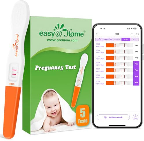 Easy@Home 5 x Schwangerschaftstest Frühtest 10 mIU/ml - Ultra Empfindlicher Frühschwangerschaftstest, HCG Pregnancy Test Höchster Genauigkeit, Schwangerschaft bestimmen- 5 HCG Test