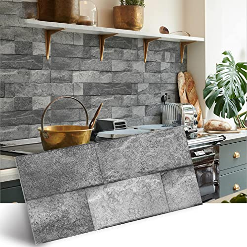 Alwayspon Vinyl-Bodenfliesenaufkleber, rutschfest, selbstklebende Rückseite, Fliesenaufkleber für Küche, Badezimmer, selbstklebend, abziehen und aufkleben, PVC Urban Grey Brick, 30x15cmx12 Stück