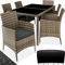 TecTake® Salon de Jardin Exterieur en Poly Rotin avec Table de Jardin & 6 Chaise Confortable, Résistant aux UV, Mobilier de Jardin pour Amenagement Balcon ou Terrasse - Marron Naturel/Gris foncé