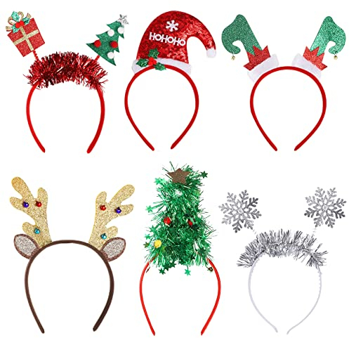 6-Teiliges Weihnachten Stirnband, Haarreif Weihnachten Rentiergeweih Weihnachtsbaum Schneeflocke, Weihnachtsdeko Kopfschmuck für Kinder und Erwachsene