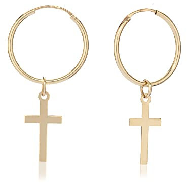 NKlaus Paar 14mm Gothic Creolen mit Kreuz 333 Gelb Gold 8 Karat Kreuz Ohrringe 8267