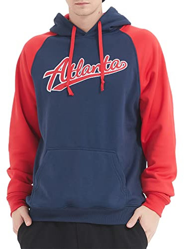 DELUSPTOMAY Herren-Kapuzenpullover, Baseball-Team-Stickerei, lässiger Kapuzenpullover, Atl Navy, X-Large