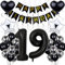 Luftballon 19. Geburtstag Dekoration - Schwarz und Silber Party Deko für Mädchen und Junge - Black and White Geburtstagsdeko