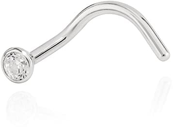 NKlaus Nasenpiercing 750 Weiß Gold Nasenstecker Spiralen-Form 2mm Zirkonia Weiß 11230