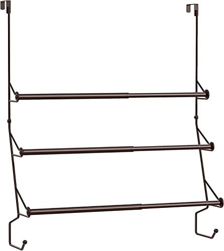 Over Door Towel Rail, 3-Tier Adjustable Towel Rack with Hooks for Bathroom, Hanging Towel Bar Holders for Towel Storage, Bronze