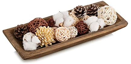 Hanobe Decorative Wood Dough Bowl: Long Wooden Centerpiece Table Decorations Natural Candle Holder Tray Decor Rustic Unfinished Trough for Dining Room Kitchen Fruit Bowls, Brown