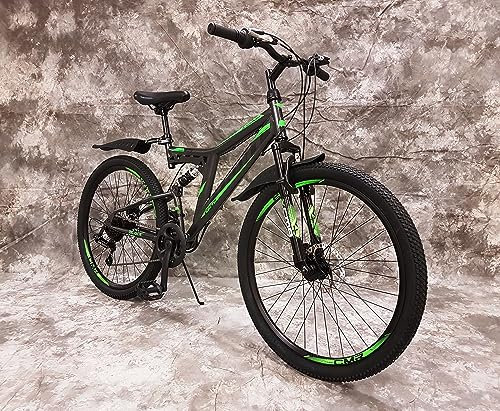 Generisch 26 Zoll MTB Blackrider Vollgefedert 21-Gang Kettenschaltung mit Scheibenbremsen NEU 2638-SCHWARZ-GRÜN Bitte BEACHTEN AB 155 cm KÖPERGRÖSSE GEEIGNET !!!!!!!