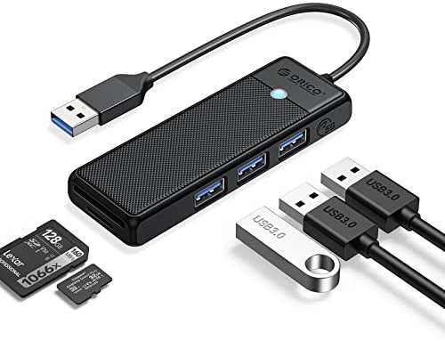 USB 3.0 Hub, ORICO USB Hub with SD/TF Card Reader, 3 USB 3.0 Ports,USB Splitter USB Expander for Laptop, Xbox, Flash Drive, HDD, Console, Printer, Camera,Keyborad, Mouse(0.15M,Black)