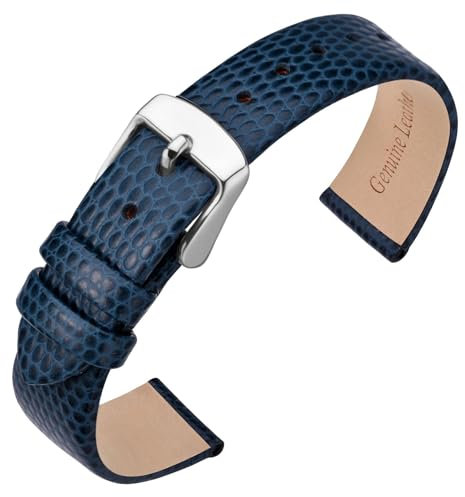 ANNEFIT Correa Reloj 15mm Mujer, Correas Repuesto de Suave Cuero de Becerro con Hebilla Plata (Azul)