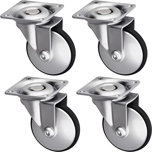 Sotech 4er Set Design-Möbelrolle LINDAU (Ø 50 mm, 30 Kg Tragfähigkeit pro Rolle, 360 Grad drehbar, mit Montageplatte, silbergrau) Transportlenkrolle, leise und bodenschonend