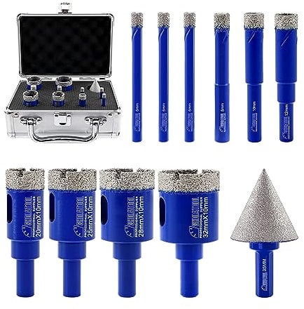 SHDIATOOL Punte diamantate Sega a tazza Set di punte per foratura a secco con gambo rotondo per gres porcellanato marmo ceramica granito, 6/6/6/8/10/12/20/25/28/32mm/35mm Bit di smusso