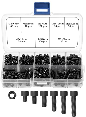Winter Shore Kleine Metrische Schrauben Mit Muttern [400er-Pack] - Schwarzes M3 Set, 6-20 mm - Innensechskant & Inbusschlüssel für Heimwerken - Verzinkter Legierter Stahl 12.9