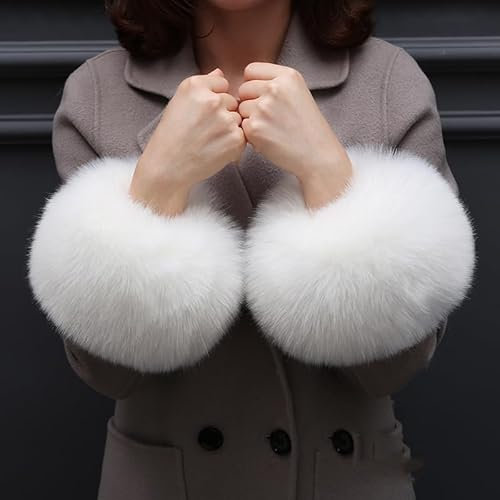 SYSUII Pulswärmer Pelz Damen,Fell Manschetten Warmers Handgelenk Handschuhe Kunstpelz Handgelenk Manschetten Weiche Winter Arm Wärmer Hülsen Arm Wärmer Pelzmanschetten Pelz Armstulpen für Frauen,Weiß