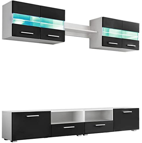 WRJENFSC Mobile da Ingresso Mobile Decorativo Libreria Set Parete Attrezzata Porta TV con Luci LED 5 pz Nero Lucido Adatto per Appartamento, Soggiorno, Ingresso, Salotto