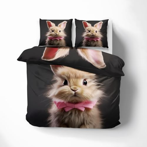 ZDABAOEC Bettwäsche Kaninchen 200x200, Süße Hase Wendebettwäsche, Weiche Kuschelige Microfaser Bettbezug Set 3 Teilig, 2 Kopfkissenbezug 80x80, mit Reißverschluss