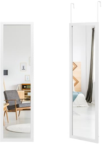 LIFEZEAL Specchio intero 33 x 120 cm, con cornice in alluminio, specchio da parete con ganci, per soggiorno, camera da letto, spogliatoio (bianco)