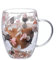 Dried Flower Double Wall Glass Cup, Aesthetic Flowers Coffee Mugs, Cute Insulated Tea Cups with Handle Heat Resistant for Women, Gifts for Birthday Mother's Day - Perfect for Wife Mom Friend (White)