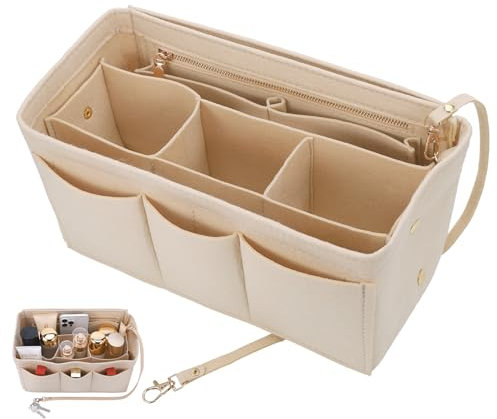 Hejo Handtaschen Organizer, Filz Taschenorganizer, 30 × 17 × 16 cm Taschen Organizer Shopper, Multi-Pocket Handtasche Innentasche für Damen Mädchen (Beige L)
