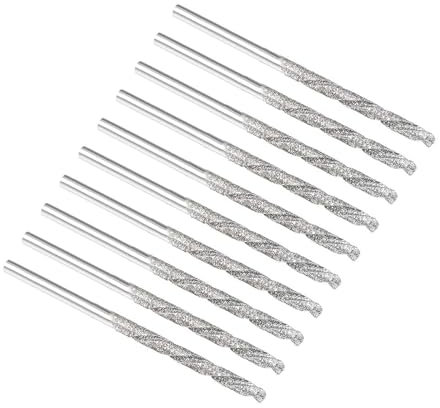 TOP-VIGOR 10Pcs 2.5mm Diamond Twist Drill Bit, Diamond Tipped Twist Drill Bit Set Masonry Drill Bits Rotary Tools for Wood Glass Stone Cutting