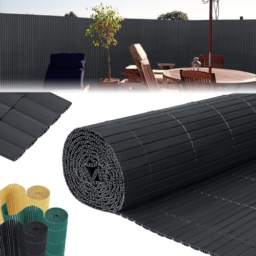 LZQ Balkon Sichtschutz Balkonverkleidung Wetterfest, Garten Sichtschutzzaun Sichtschutzmatte Balkonumrandung Blende mit verstärkten Lamellen, 5 x 1,8 m (L x B),Anthrazit