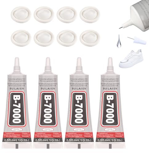 Bisienya 4 Pcs 10ML B7000 Glue,Jewellery Glue,Phone Screen Glue with 8 Pcs Rubber Finger Cots, Multifunctional Repair Glue Suitable for Mobile Phone Jewelry Glass Wood Metal Fabric
