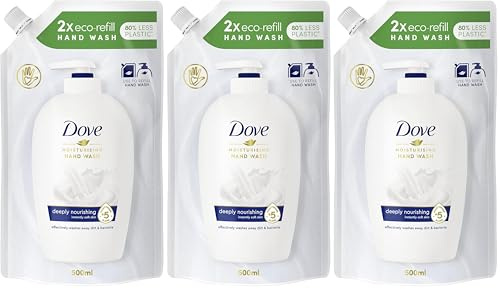Dove Recarga Jabón Líquido de Manos Hidratación Profunda con 5 Hidratantes para Todo Tipo de Pieles, 500 ml (Paquete de 3)