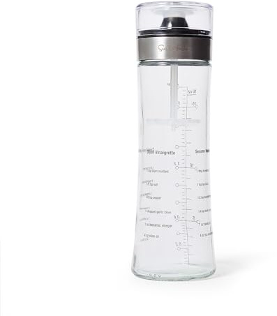 Sur La Table Salad Dressing Shaker – 18 oz Glass Bottle with Emulsifying Wand, Measurement Markings & Built-In Recipes – Mix Vinaigrettes & Caesar Dressings Easily