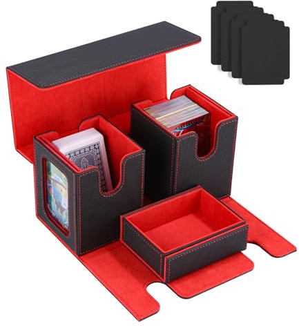 Azyvum Deck Box Porta Mazzo per MTG Porta Carte Capacità fino a 200+ carte, con 1 Dice Tray, con 4 Piastra di Partizione, Magnetic Flip Deck Box