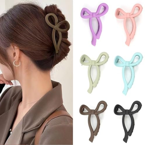 QEEYON 6 Stück Haarklammer Schleife, Haarklammer Schmetterling Damen,Matte Rutschfeste Große Haarspange Schleife Haarschmuck für Damen und Mädchen