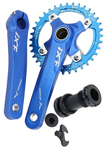 UIOPPOI Mountainbike-Kurbelgarnitur 170 mm, 104BCD mit Kettenblatt, 32T/34T/36T, MTB-Kurbelsatz mit Tretlager, Singlespeed-Kurbelgarnitur für MTB-Fahrrad (Farbe: Blau, Größe: 38T)