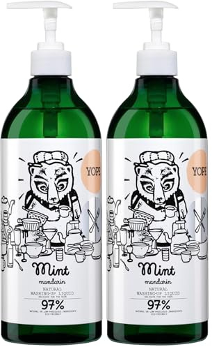 YOPE Detersivo Piatti Naturale | Menta e Mandarino | Sgrassatore | 97% Ingredienti Naturali | Delicato sulle Mani | Vegan | Cruelty Free | Uso Quotidiano | 750 ml (Confezione da 2)