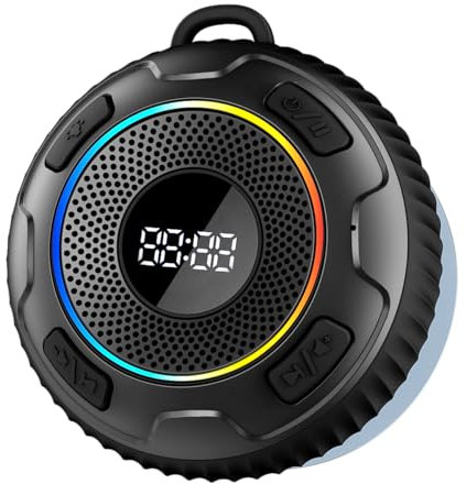 Bluetooth Shower Speaker, 2025 Portable Bluetooth 5.3 Speaker 360°Surround Sound with Suction Cup/Lanyard, IPX7 Waterproof Wireless Speaker with Built-in Mics, RGB Lights for Bathroom/Travel/Party