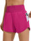 PINSPARK Damen Sport Shorts High Waist Laufshorts 2 in 1 Kurze Sporthose Laufen Yoga Fitness Jogging Trainingshose mit Reißverschlusstasche Heißes Rosa M