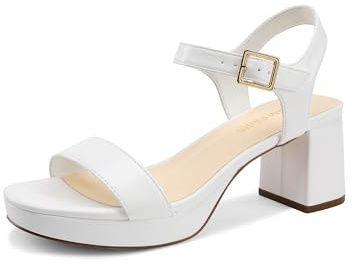 DREAM PAIRS Women's Platform Heels Block Chunky Open Toe Ankle Strap Heel Fashion Wedding Party Dress Sandals Shoes,Size 8,White,DWUMHS2507