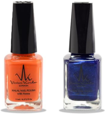 (2Pcs Set) Henna Infused Nail Polish Permeable Nail Polish Halal Vegan Long lasting No UV Needed (Royal Blue, Sunset)