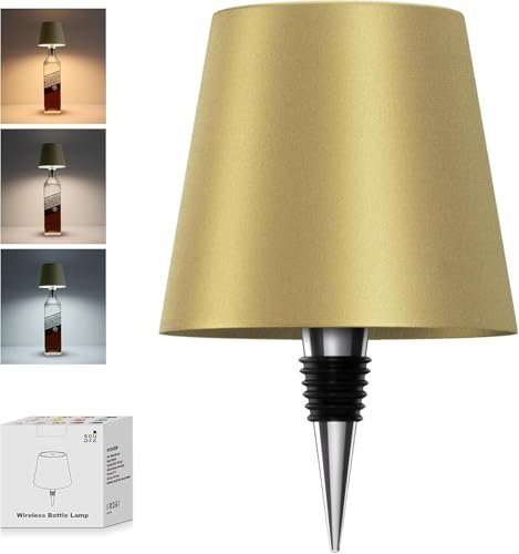 SOUDFK Wireless Bottle Lamp,2025 New 3 Color Rechargeable Wine Bottle Lights for Bars Restaurants (Gold, 1PC)